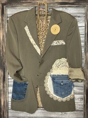Y2K Vintage Mens Blazer Coat Repurposed Reworked Recycled Gypsy Boho Hippie